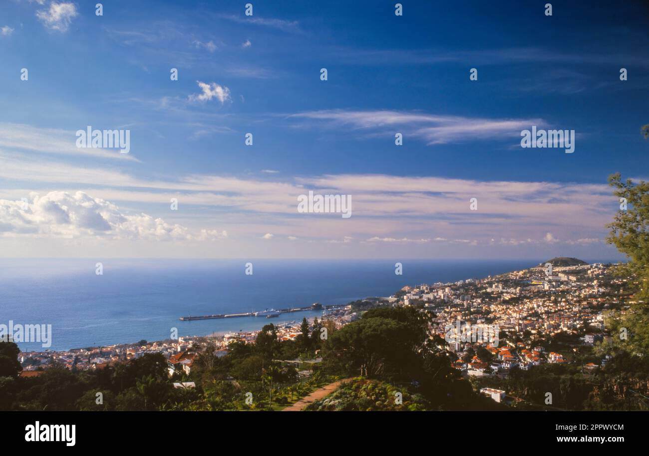 Elevated view of Funchal with the Atlantic ocean in the distance. Maderia. Stock Photo