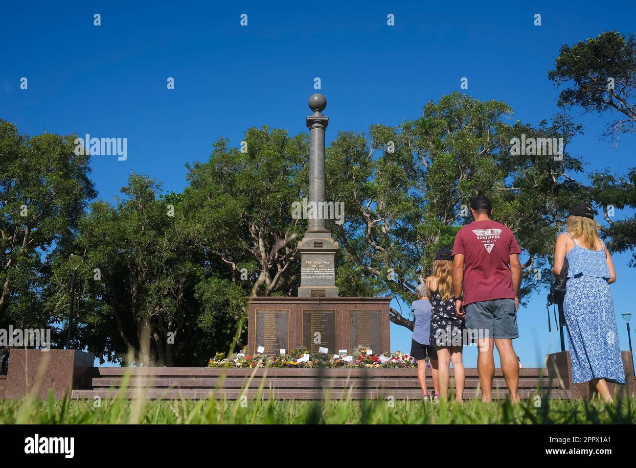 The Cenotaph on Bicentennial Park in Darwin, Northern Territory, Australia commemorates Australian servicemen and women who have served in conflicts i Stock Photo
