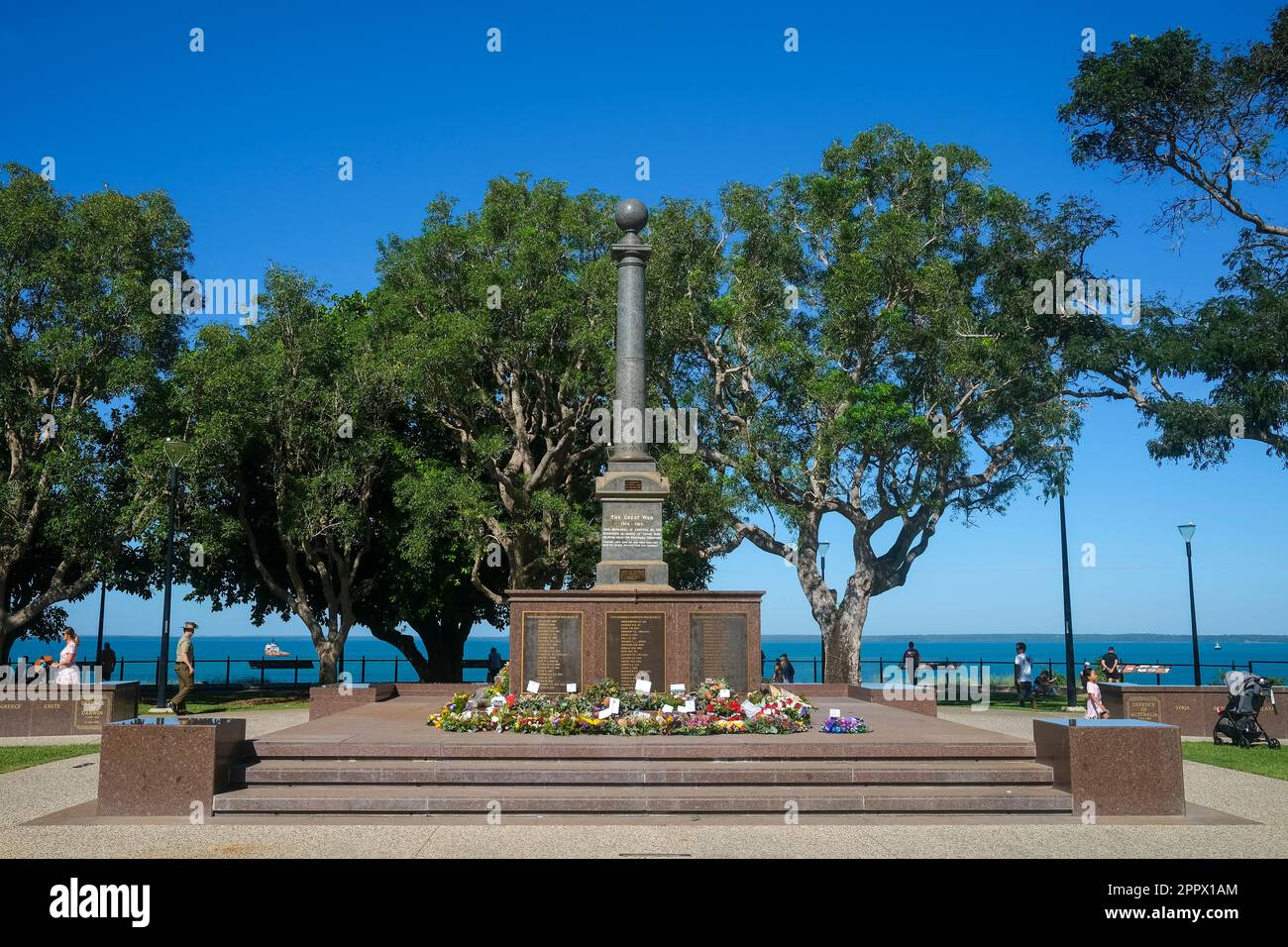 The Cenotaph on Bicentennial Park in Darwin, Northern Territory, Australia commemorates Australian servicemen and women who have served in conflicts i Stock Photo
