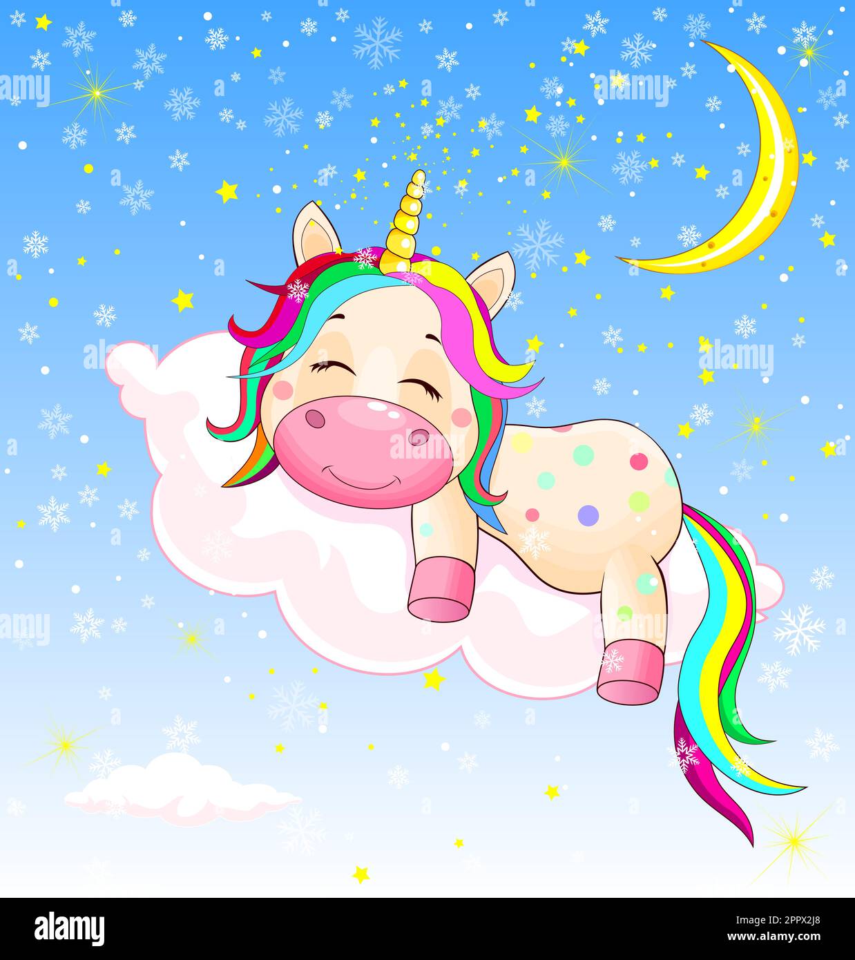 Baby unicorn sleeping on a cloud Stock Vector Image & Art - Alamy
