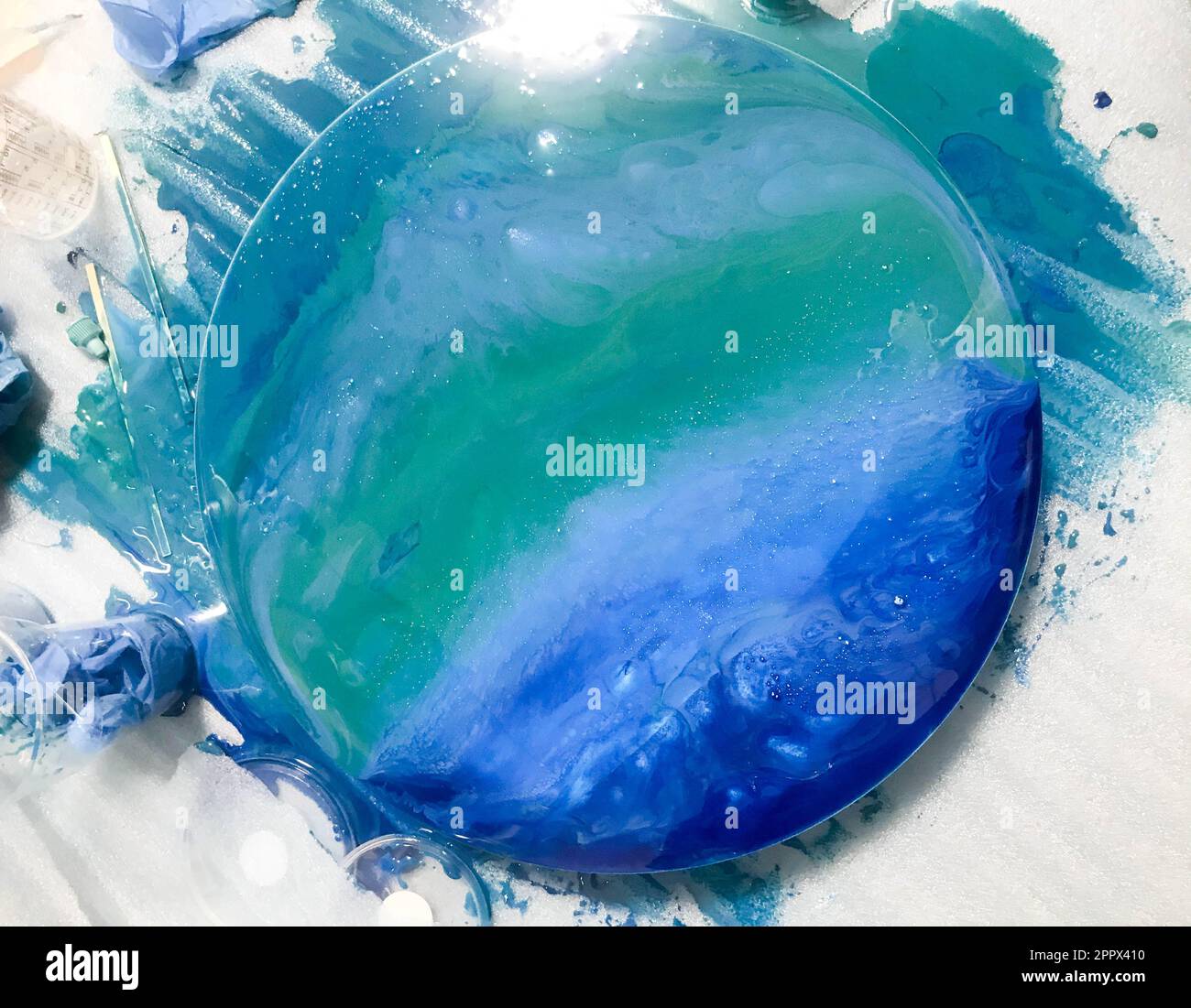 abstract unusual painting depicting the ocean with an epoxy painting
