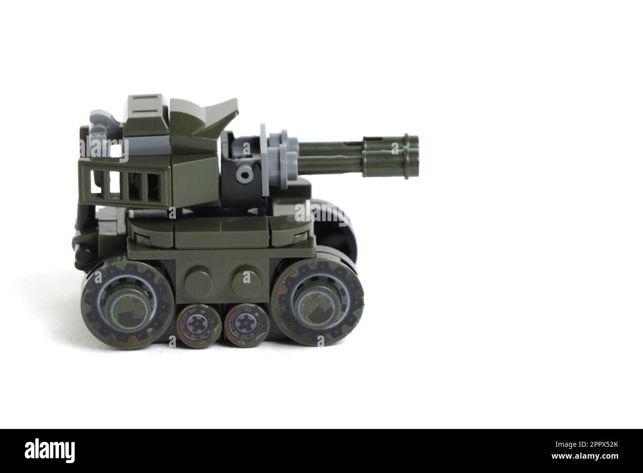 Toy tank green, military color, constructor white background,isolate ...