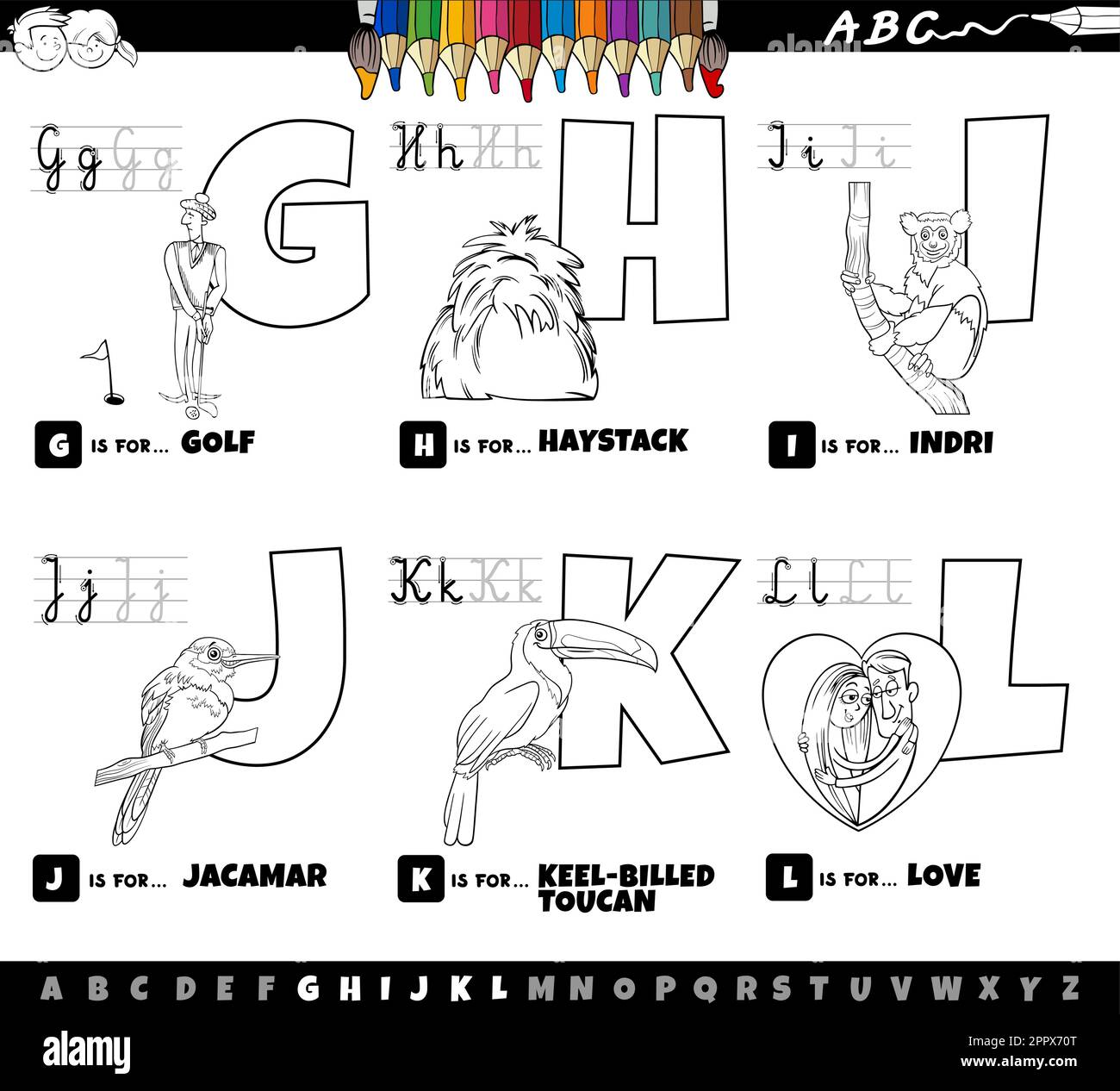 educational-cartoon-alphabet-letters-set-from-g-to-l-coloring-page-stock-vector-image-art-alamy