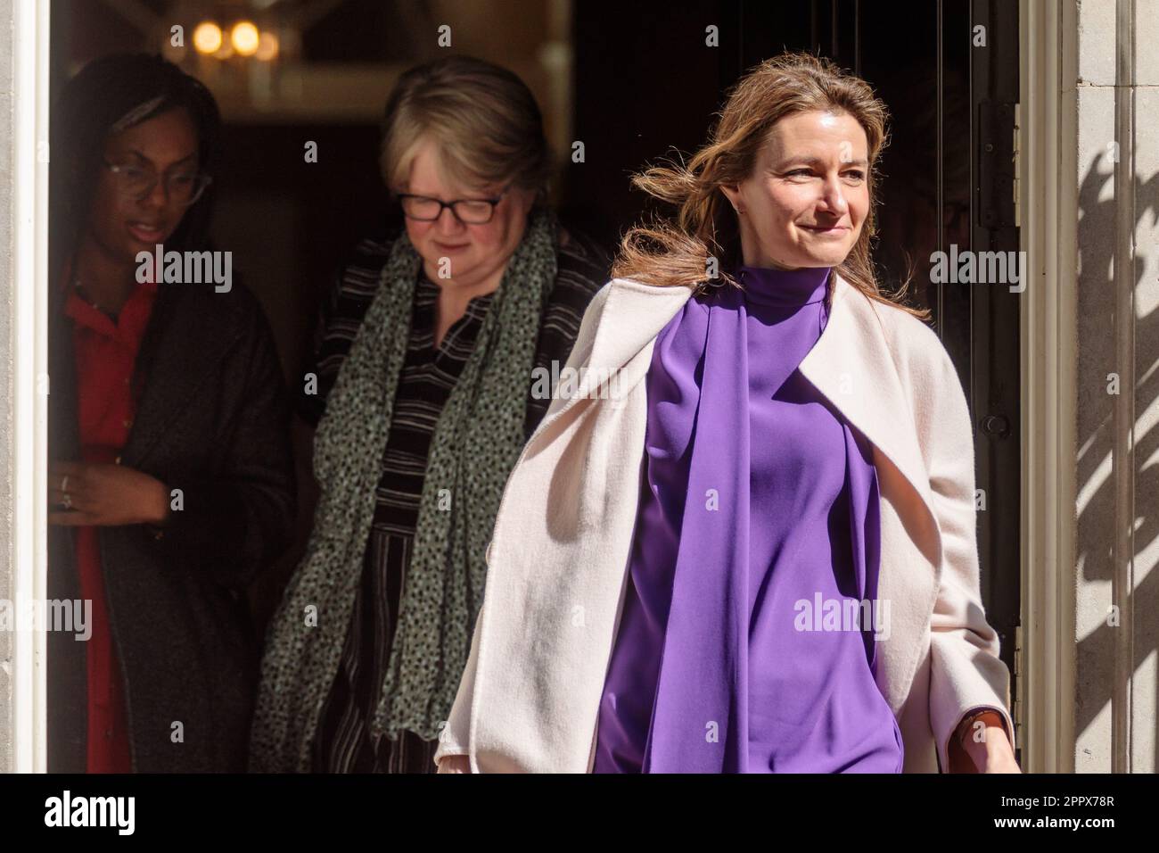 Downing Street, London, UK. 25th April 2023.  Lucy Frazer MP, Culture Secretary, leaving the weekly Cabinet Meeting at 10 Downing Street, followed by Kemi Badenoch MP, Secretary of State for Business and Trade and President of the Board of Trade and Minister for Women and Equalities, and Thérèse Coffey MP, Secretary of State for Environment, Food and Rural Affairs. Photo by Amanda Rose/Alamy Live News Stock Photo