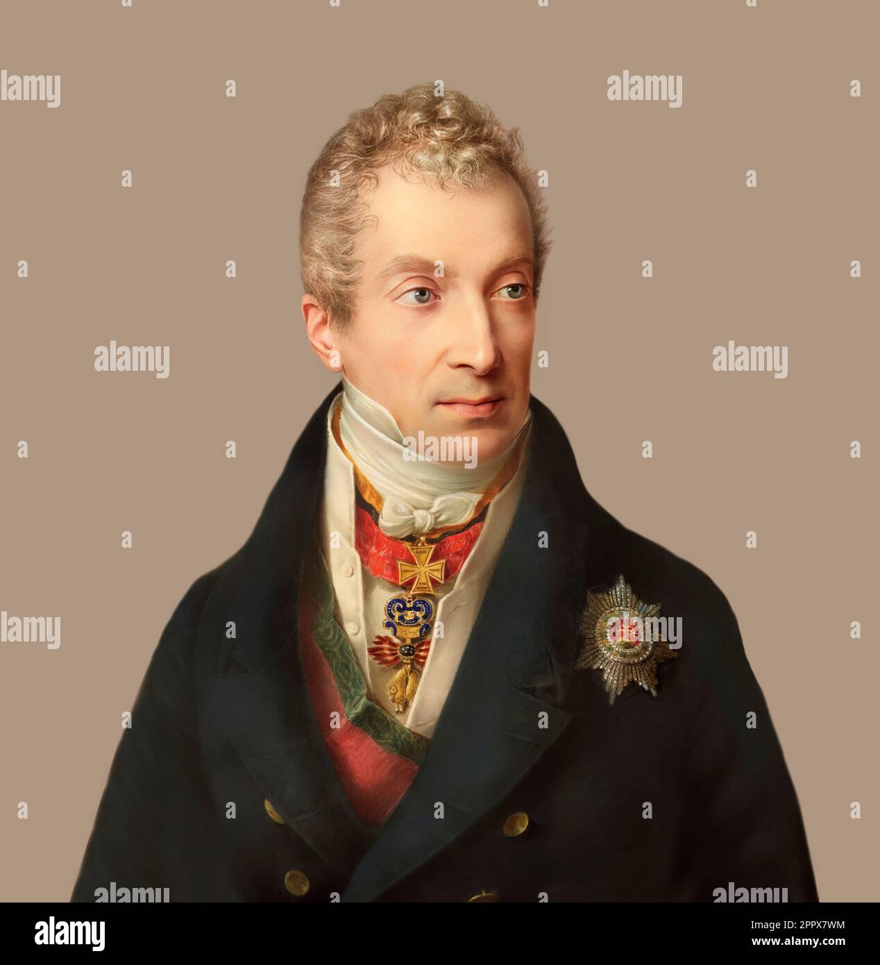 Portrait of Prince Klemens Wenzel von Metternich, 1773-1859, statesman in Imperial Austria, digital edited according to a painting by Friedrich Lieder, 1822 Stock Photo