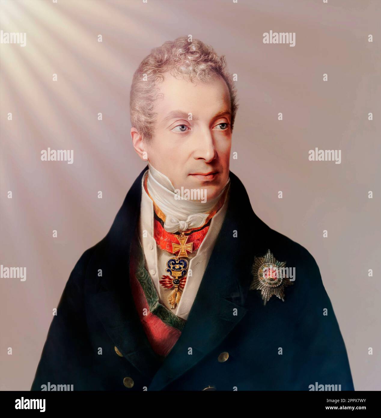 Portrait of Prince Klemens Wenzel von Metternich, 1773-1859, statesman in Imperial Austria, digital edited according to a painting by Friedrich Lieder, 1822 Stock Photo