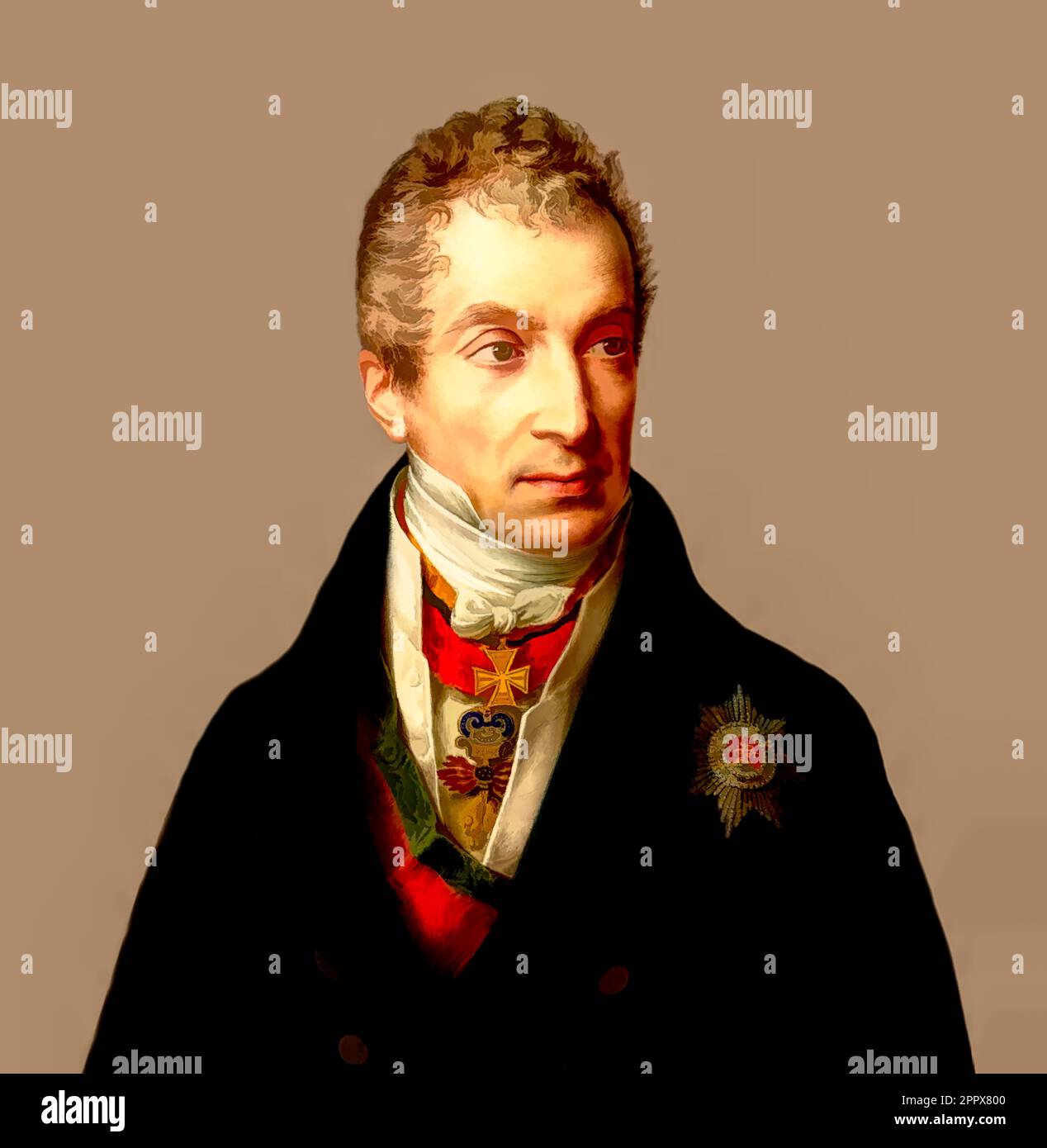 Portrait of Prince Klemens Wenzel von Metternich, 1773-1859, statesman in Imperial Austria, digital edited according to a painting by Friedrich Lieder, 1822 Stock Photo