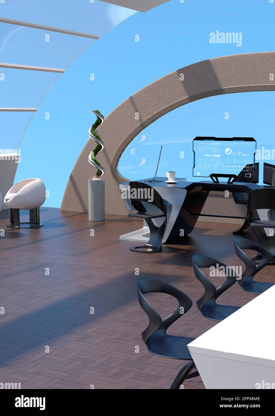 3D rendering of a futuristic office interior Stock Photo - Alamy