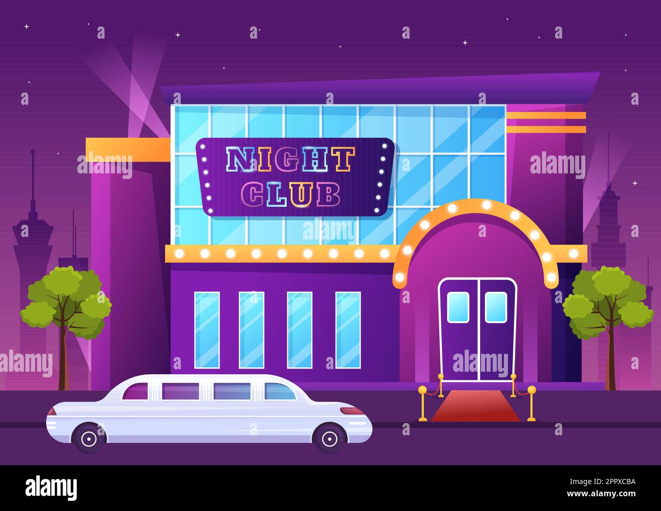 Night Club or Pub Building Cartoon Illustration for Nightlife like a