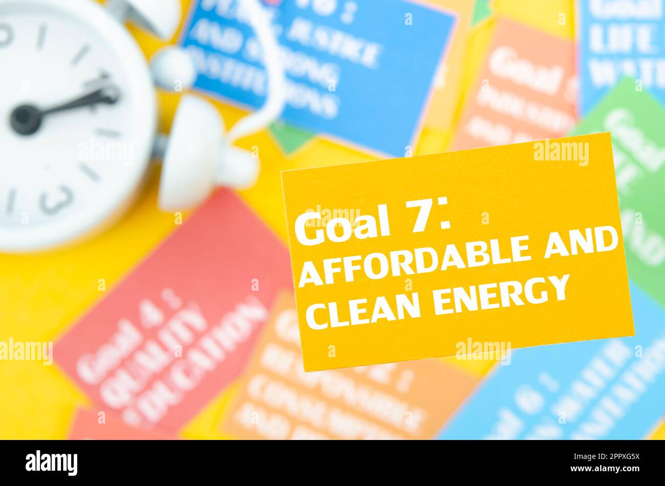 Goal 7 : Affordable and clean energy. The SDGs 17 development goals environment. Environment Development concepts. Stock Photo