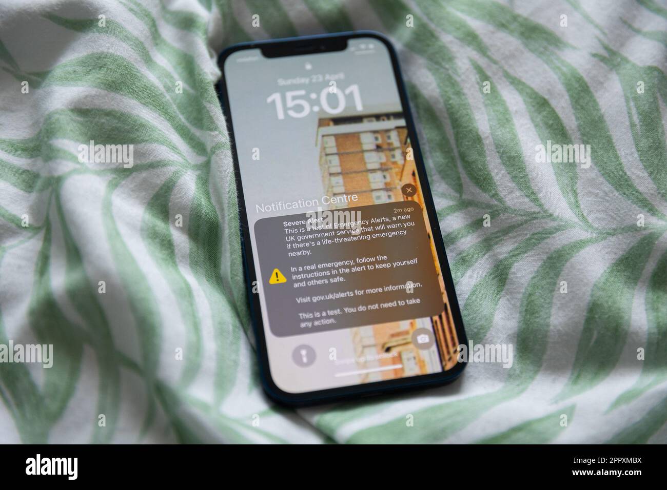 London, UK. 23rd Apr, 2023. An Emergency Alert is shown on the screen