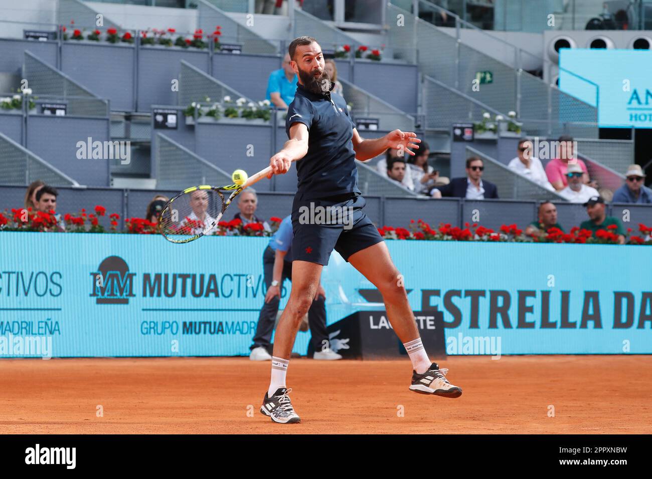 Madrid, Spain. 24th Apr, 2023. Benoit Paire (FRA) Tennis : Benoit Paire during singles qualifying 1st round match against Francesco Passaro on the ATP tour Masters 1000 "Mutua Madrid Open tennis tournament" at the Caja Magica in Madrid, Spain . Credit: Mutsu Kawamori/AFLO/Alamy Live News Stock Photo