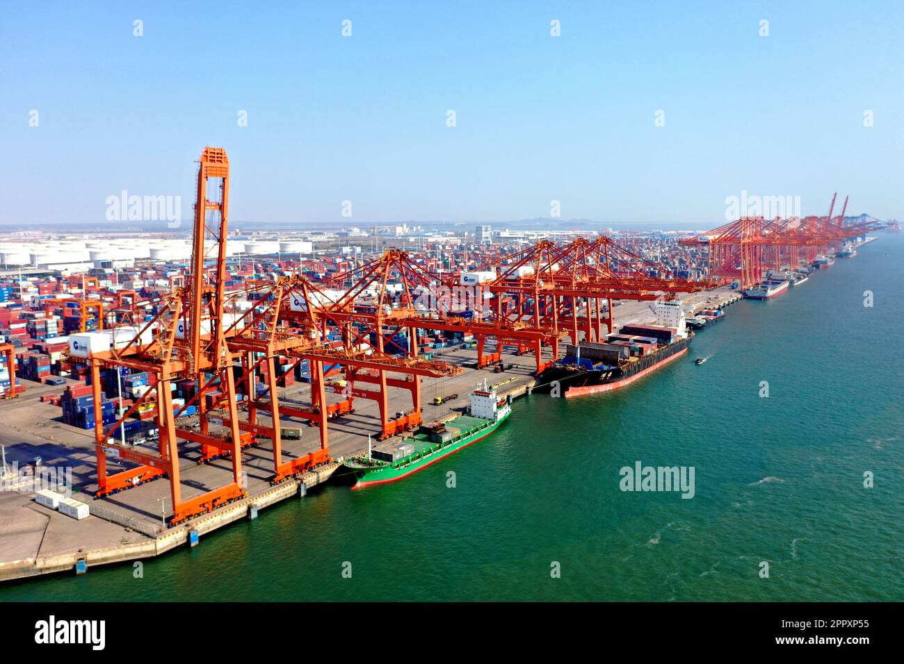 Nanning. 25th Apr, 2023. This aerial photo taken on Feb. 23, 2023 shows the Qinzhou Port in south China's Guangxi Zhuang Autonomous Region. TO GO WITH 'Economic Watch: RCEP boosts China-ASEAN economic, trade exchanges' Credit: Xinhua/Alamy Live News Stock Photo