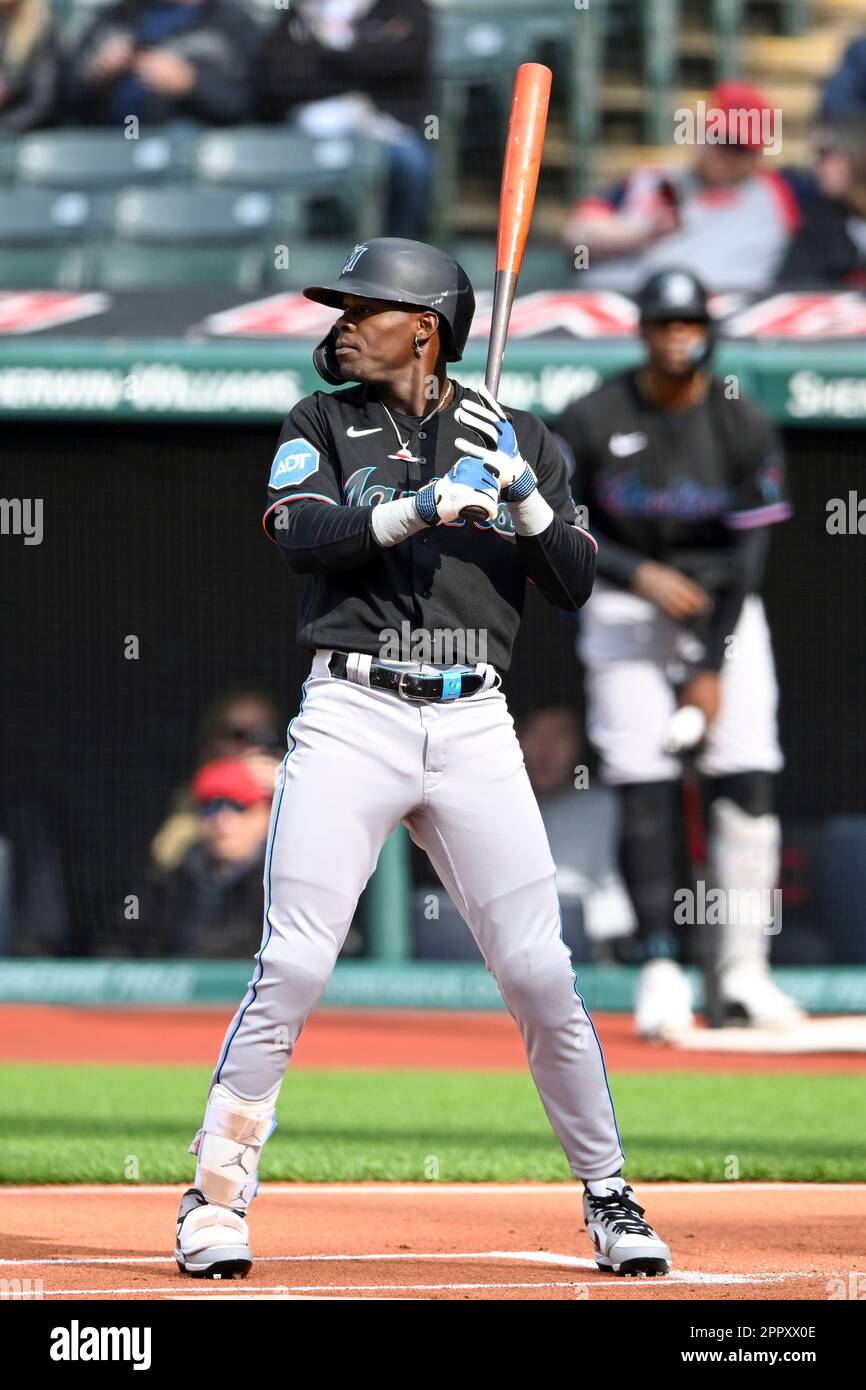 Miami Marlins' Jazz Chisholm Jr. bats during the first inning in the