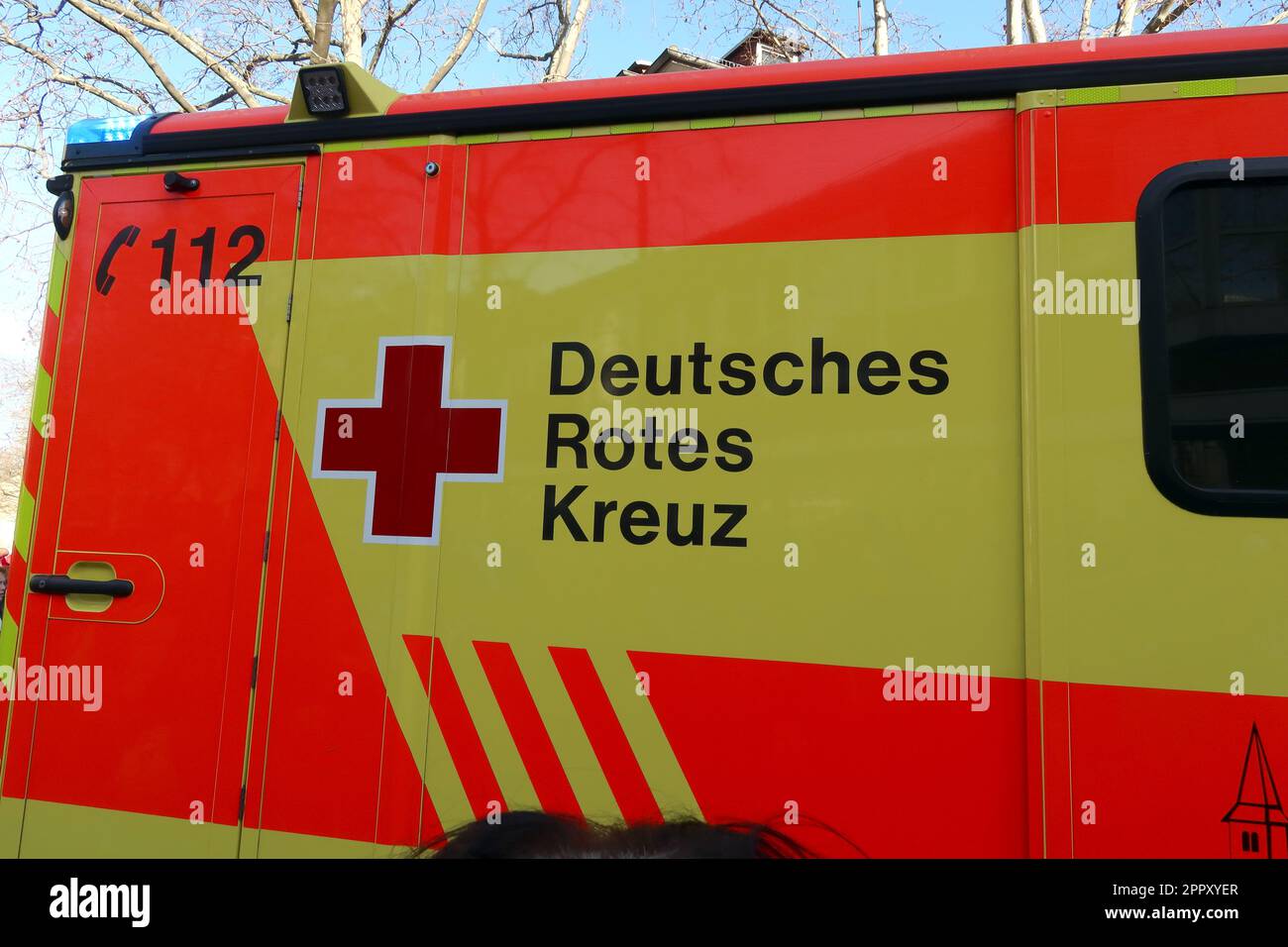 German Red Cross society response vehicle, Deutshes Rotes Kreuz Bereitschaften, Mainz city centre, Rhineland-Palatinate, Germany Stock Photo
