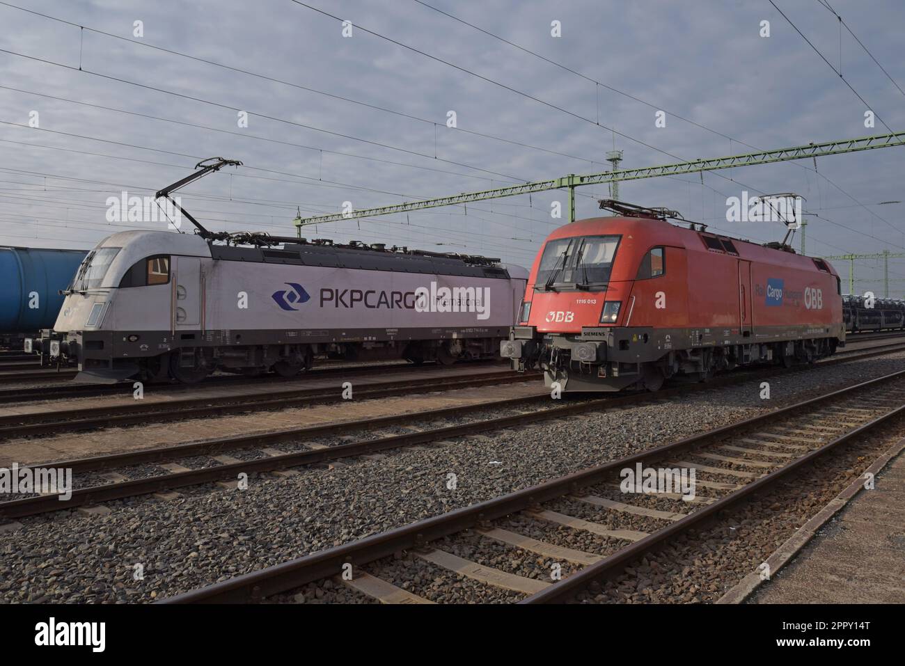 waiting with Slovakia Hungary cross border freight trains