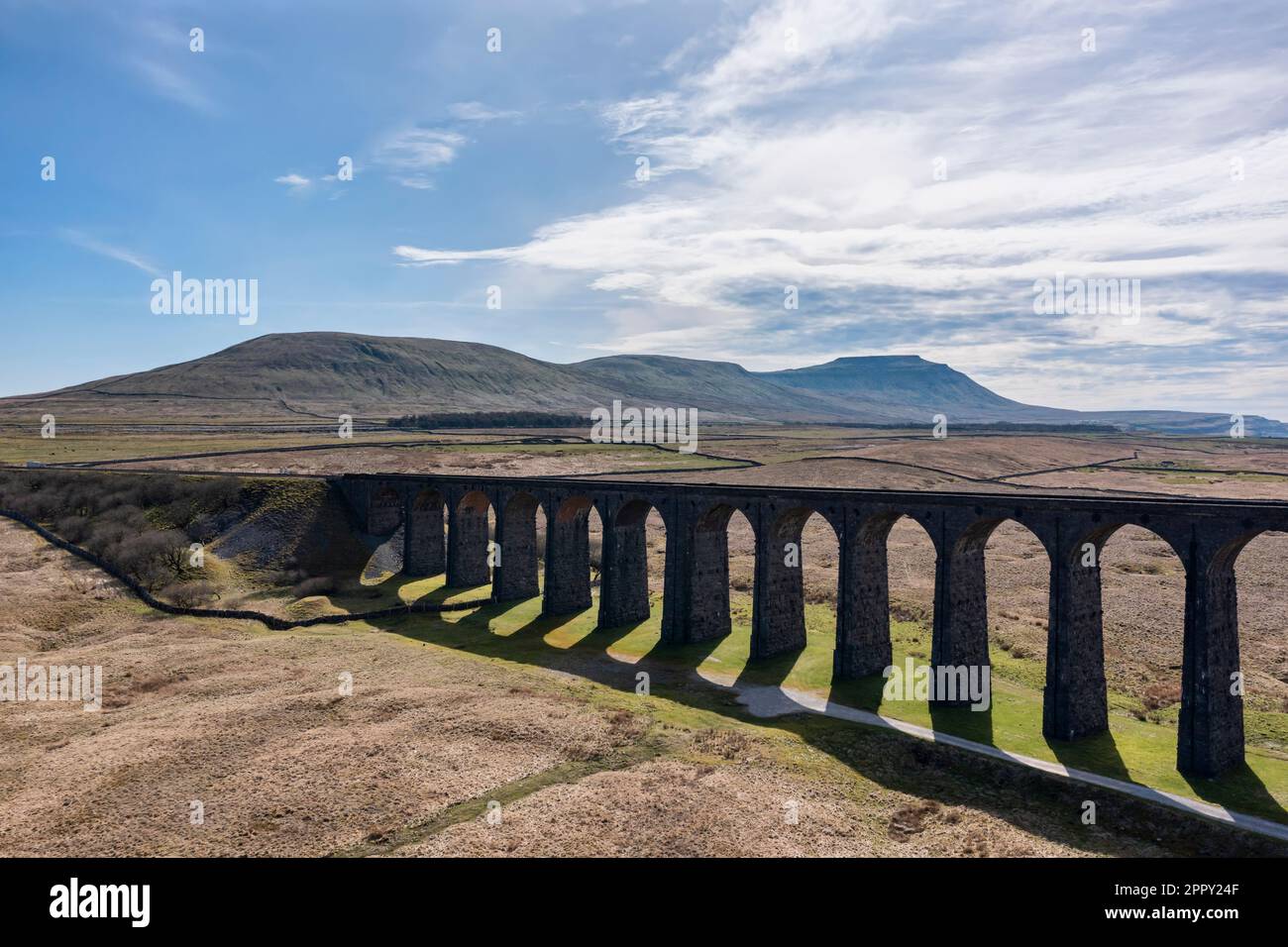 ribblehead viaduct and ingleborough in the yorkshire dales from the east summer day no people Stock Photo