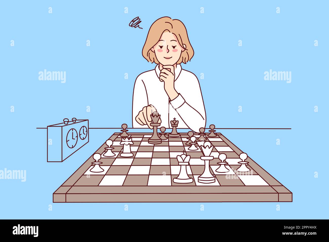 Clever girl playing chess Stock Vector