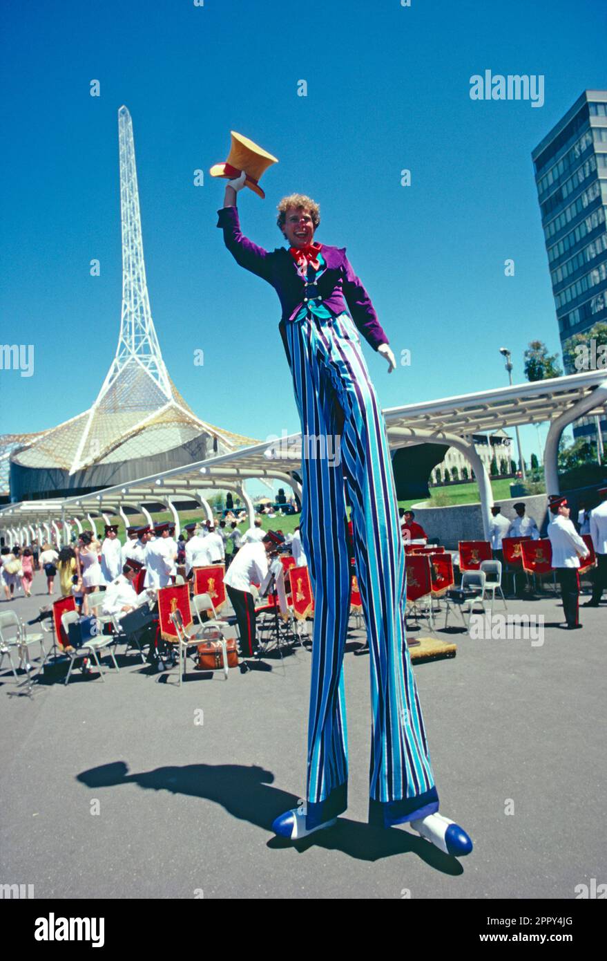 Australia. Melbourne. Entertainer. Man on stilts. Stock Photo