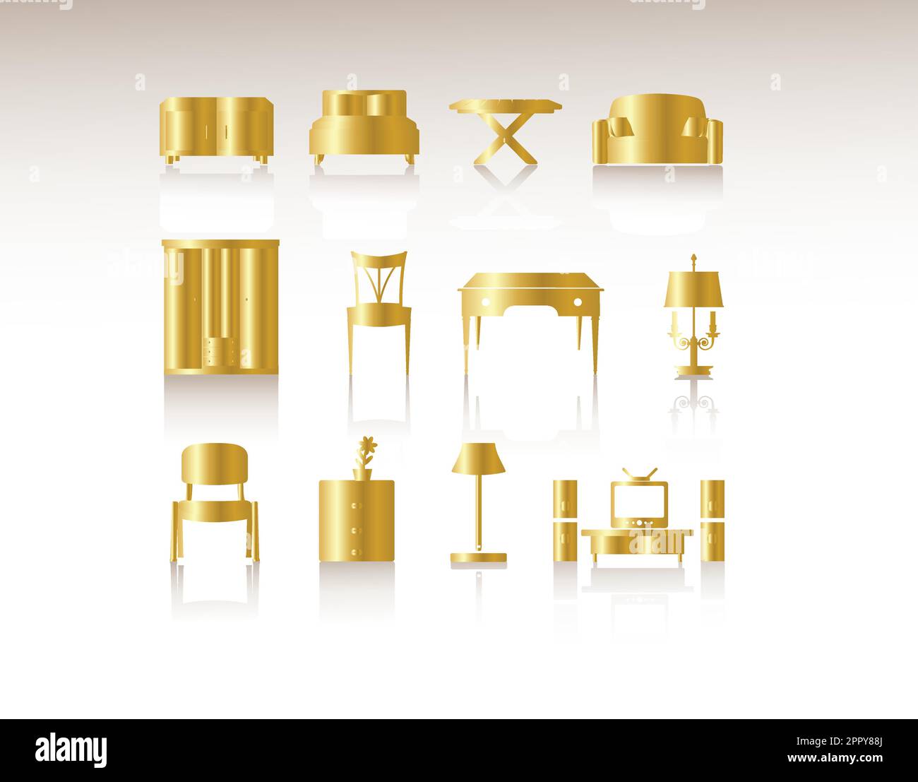 Gold icons furniture isolate on white background Stock Vector Image ...