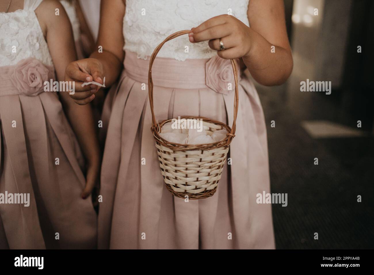 Best kid, Flower girl walking down the aisle in the wedding Stock Photo