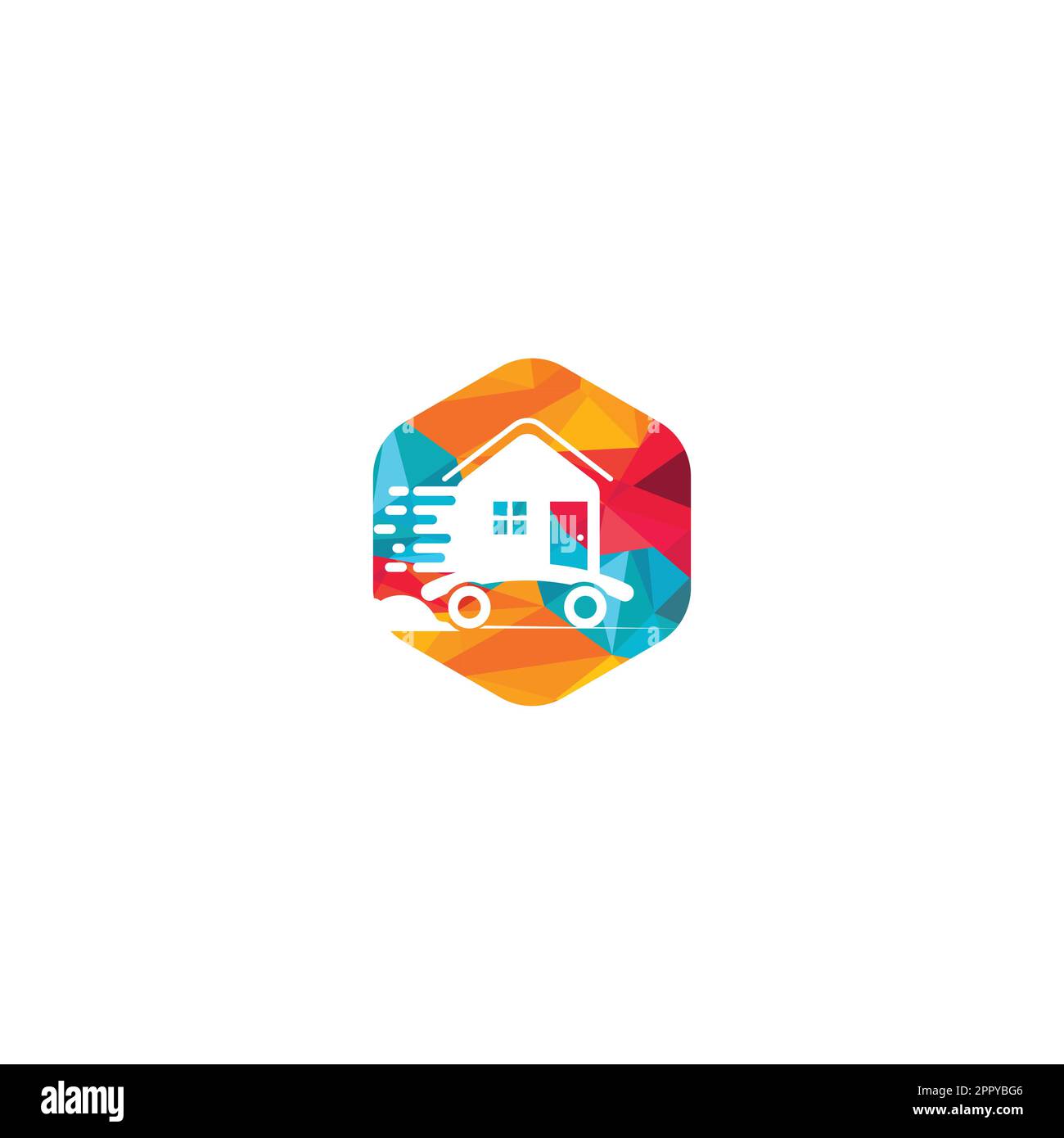 House moving company logo design. Home logo with moving symbols Stock