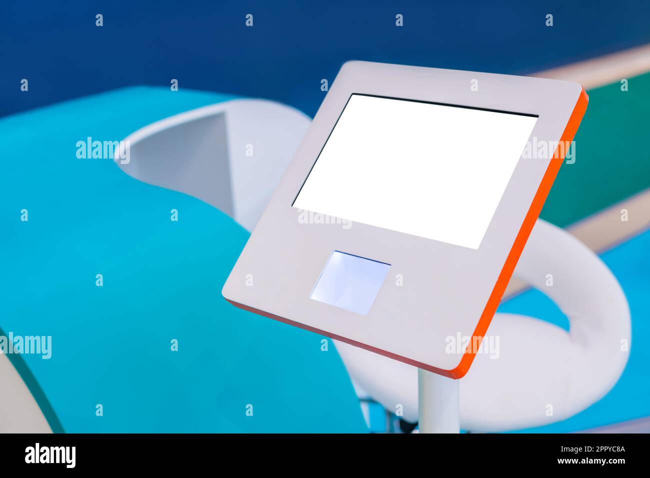 Electronic multimedia tablet kiosk with blank white display at ...