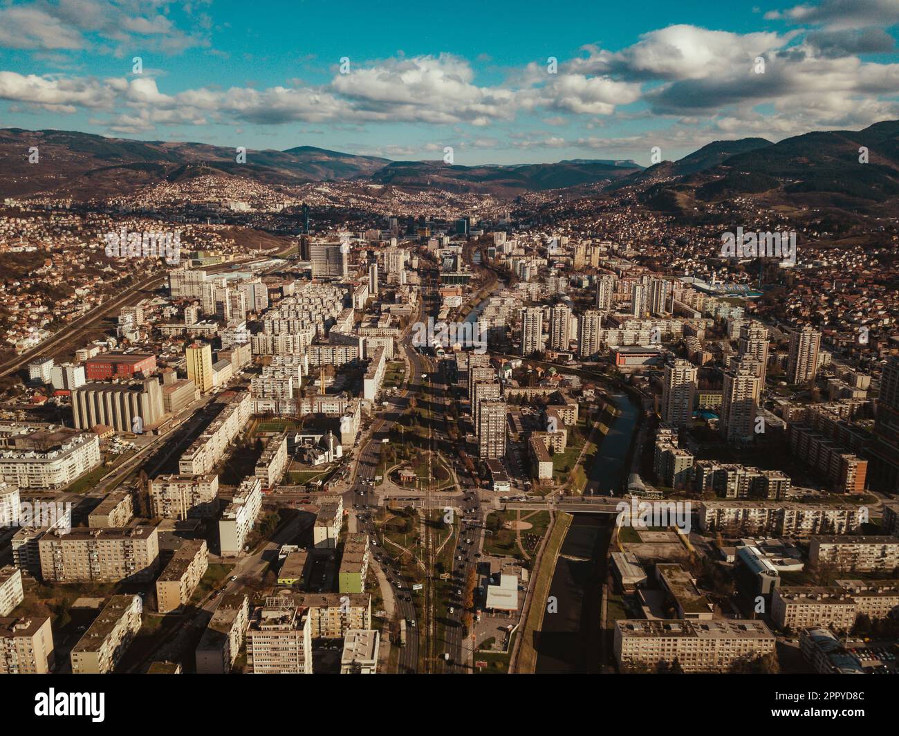 Sarajevo, Bosnia Herzegovina- November 23, 2019:Aerial view of city