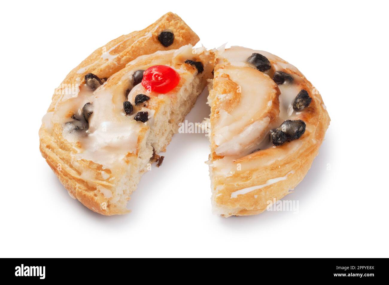 studio shot of a Danish Pastry cut out against a white background - John Gollop Stock Photo