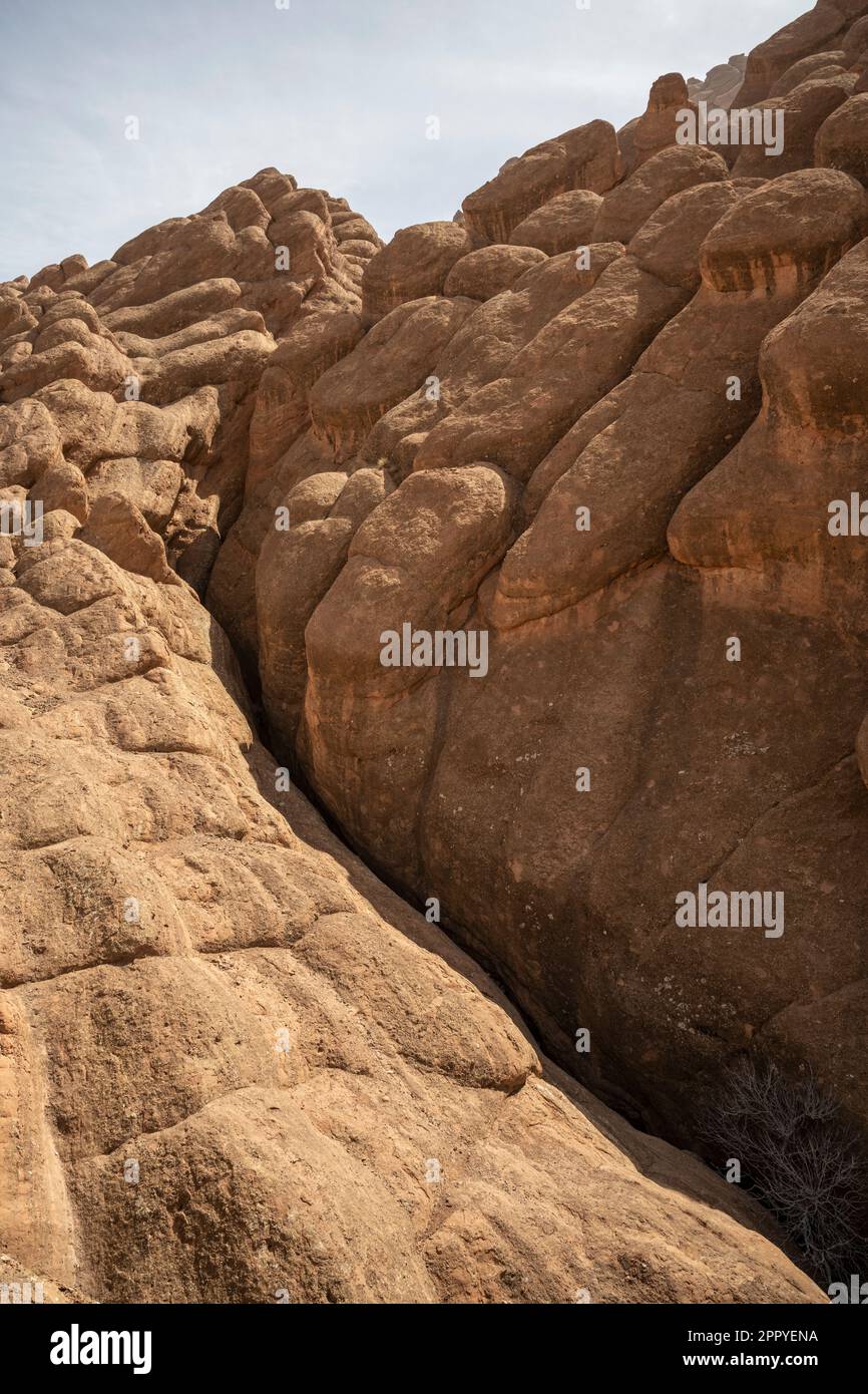 Rock formations known as monkey fingers in the Dades Valley. Stock Photo