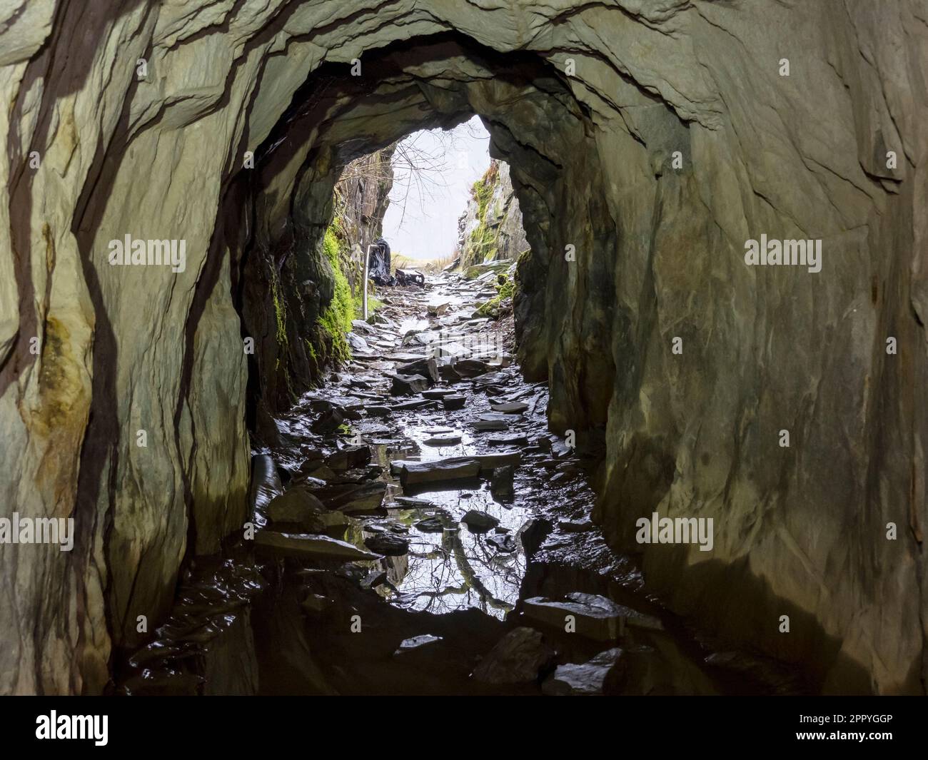 The entrance to an old abandoned copper mine in Tilberthwaite, Lake District, UK. Stock Photo