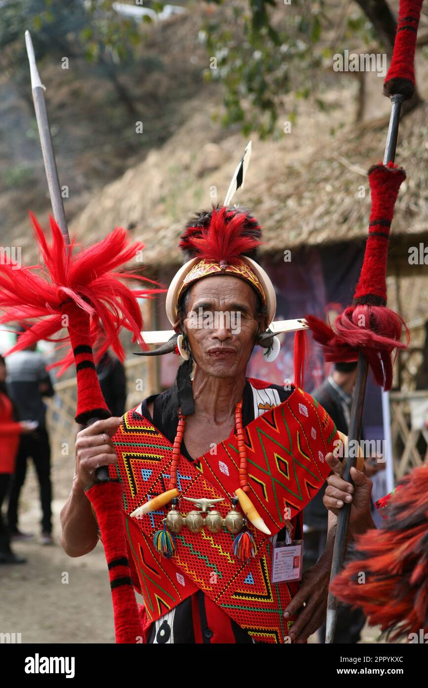 A Konyak elder in full regalia Stock Photo Alamy