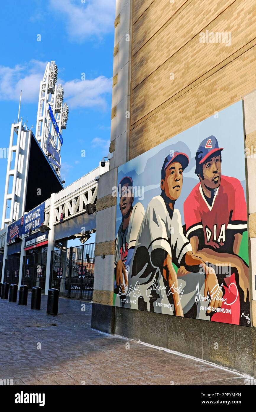 Progressive Field exterior near the left field entrance in Cleveland, Ohio, USA. Stock Photo