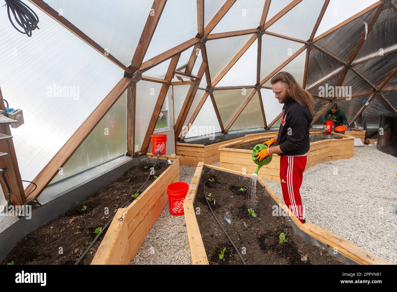 Detroit, Michigan On Earth Day, volunteers helped set up a geodesic