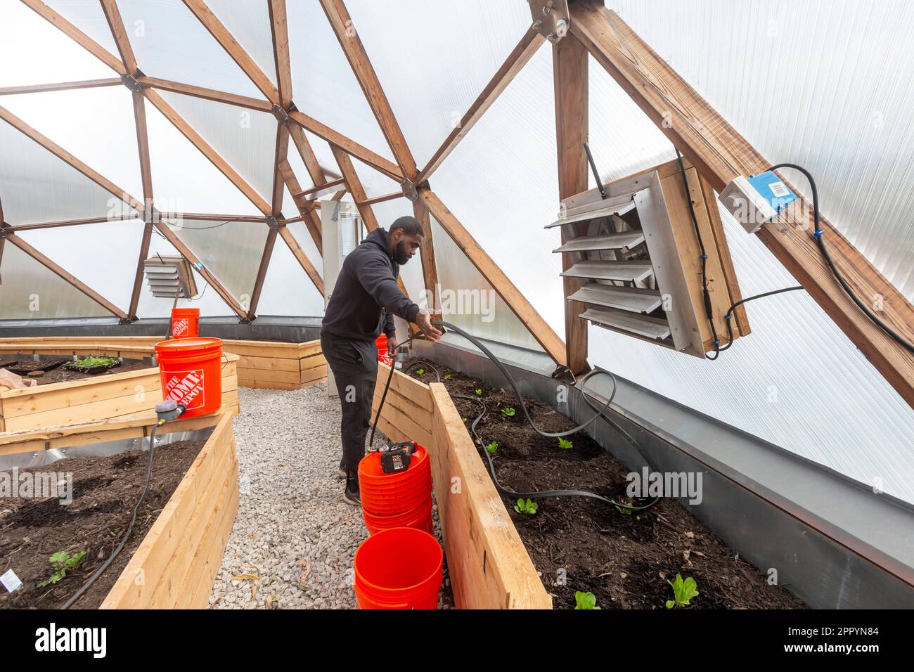 Detroit, Michigan On Earth Day, volunteers helped set up a geodesic