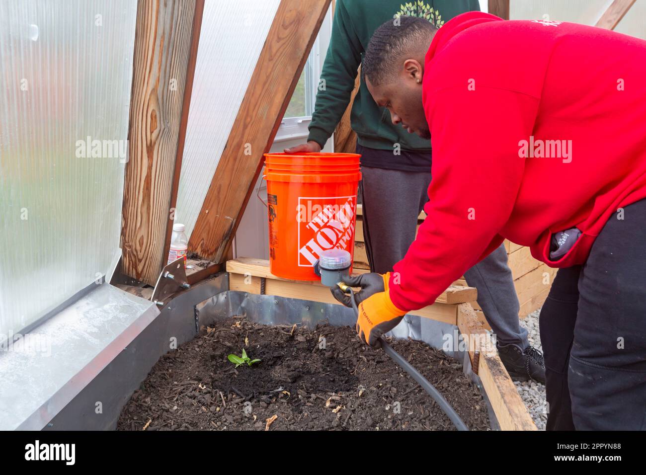 Detroit, Michigan On Earth Day, volunteers helped set up a geodesic