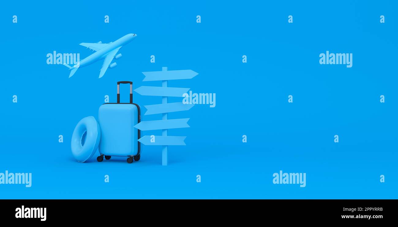 Luggage, Airplane fly, float and White crossroads signage pointing