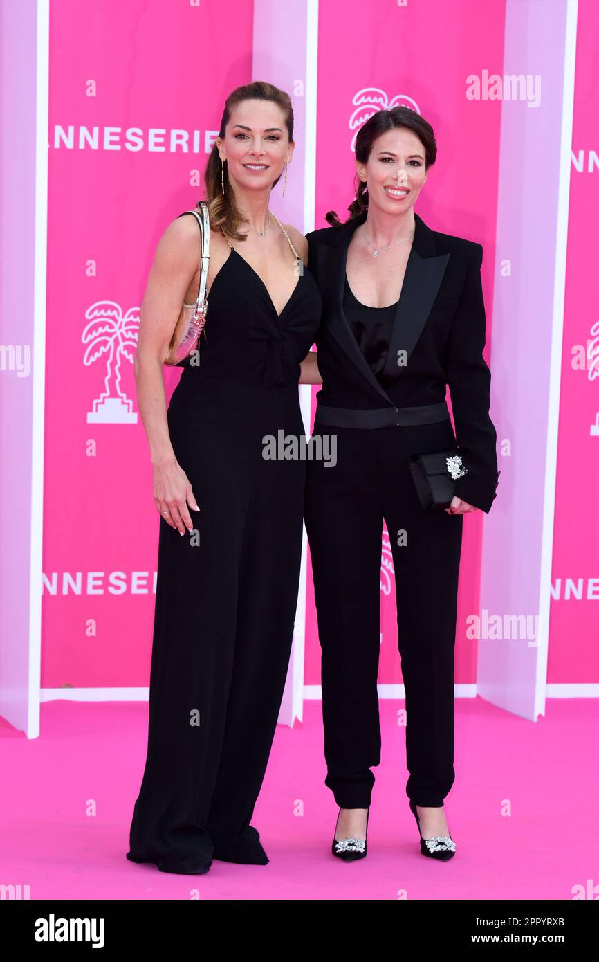 CANNES,FRANCE - APRIL 19  Closing Ceremony - 6th Canneseries International Festival    Mélissa Theuriau Nathalie Marchak, attend the Pink Carpet of th Stock Photo