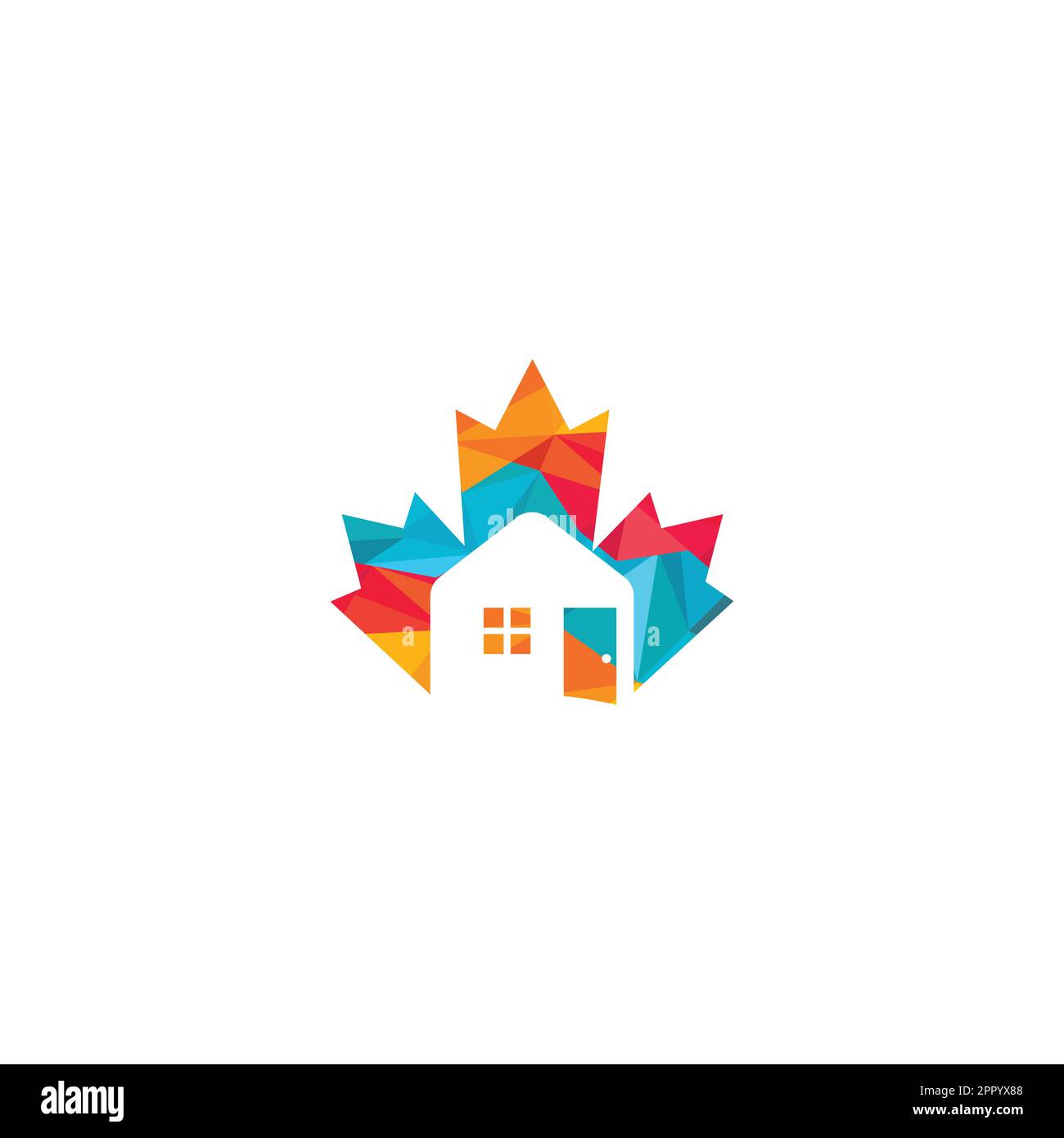 Maple leaf real estate vector logo. Maple leaf home icon Stock Vector