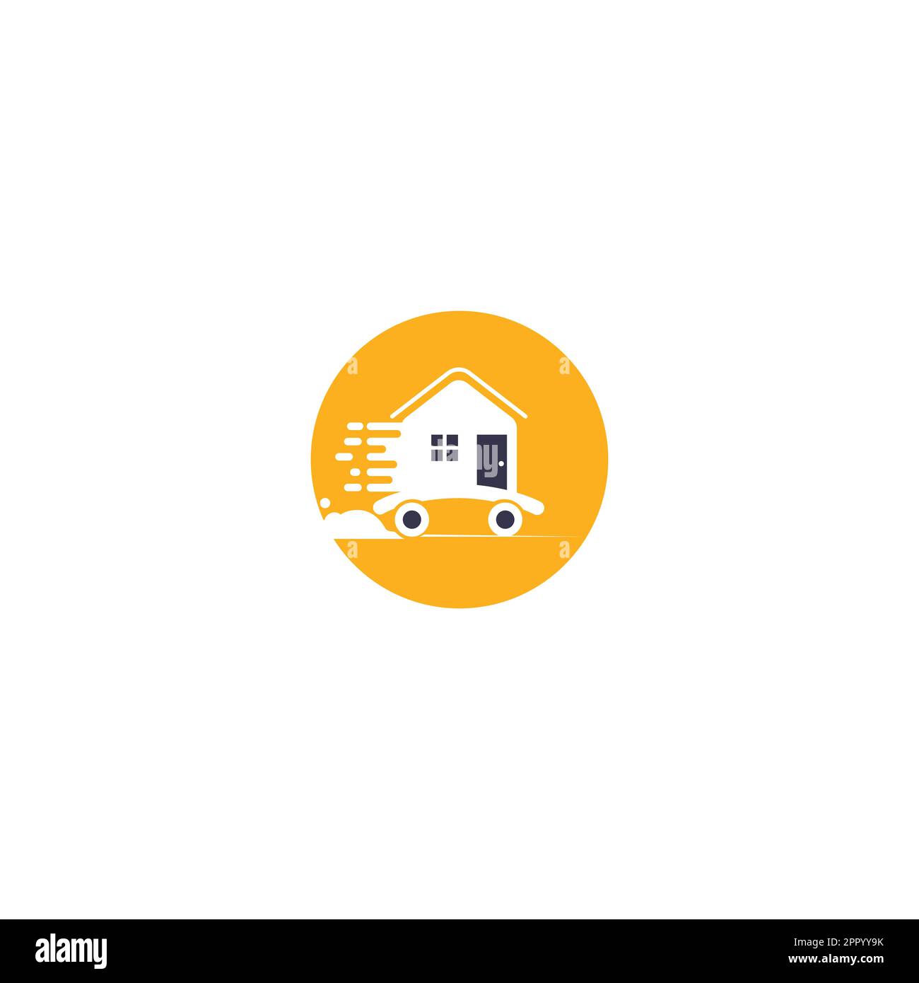 House moving company logo design. Home logo with moving symbols Stock