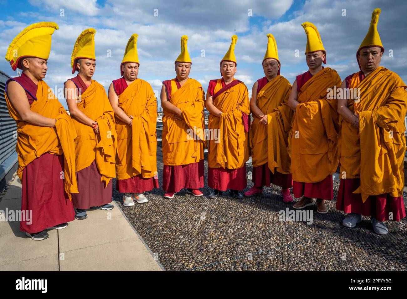 London, UK. 25 April 2023. Tibetan Buddhist monks from the Tashi Lhunpo