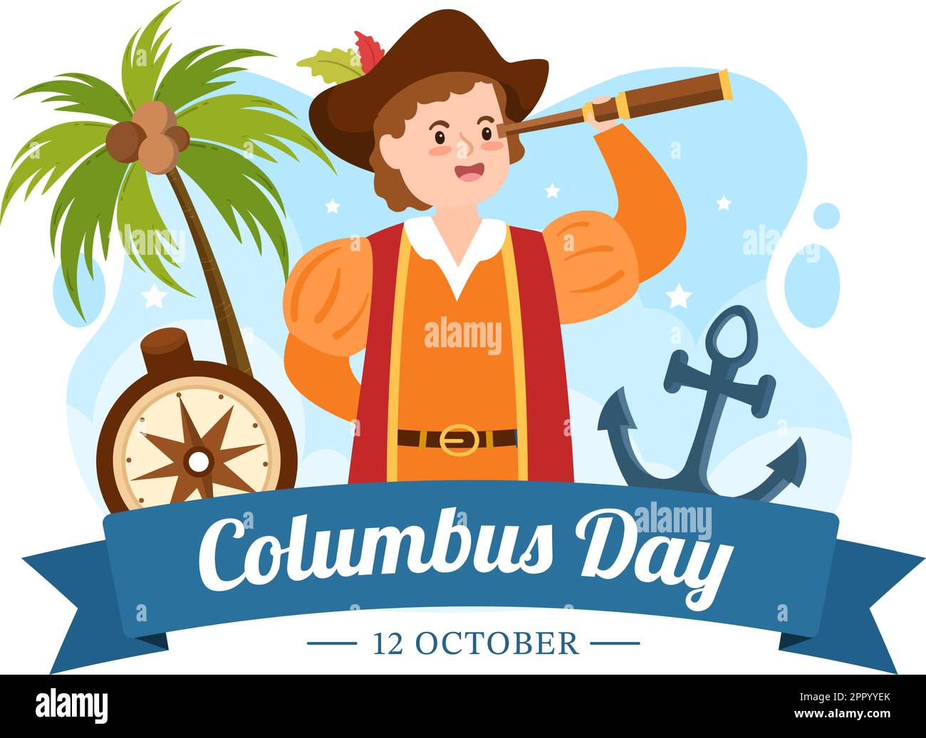 Happy Columbus Day National Holiday Hand Drawn Cartoon Illustration