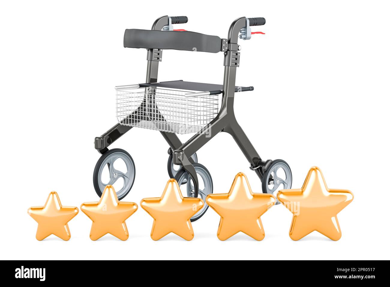 Rollator for elderly with five golden stars, 3D rendering isolated on white background Stock Photo