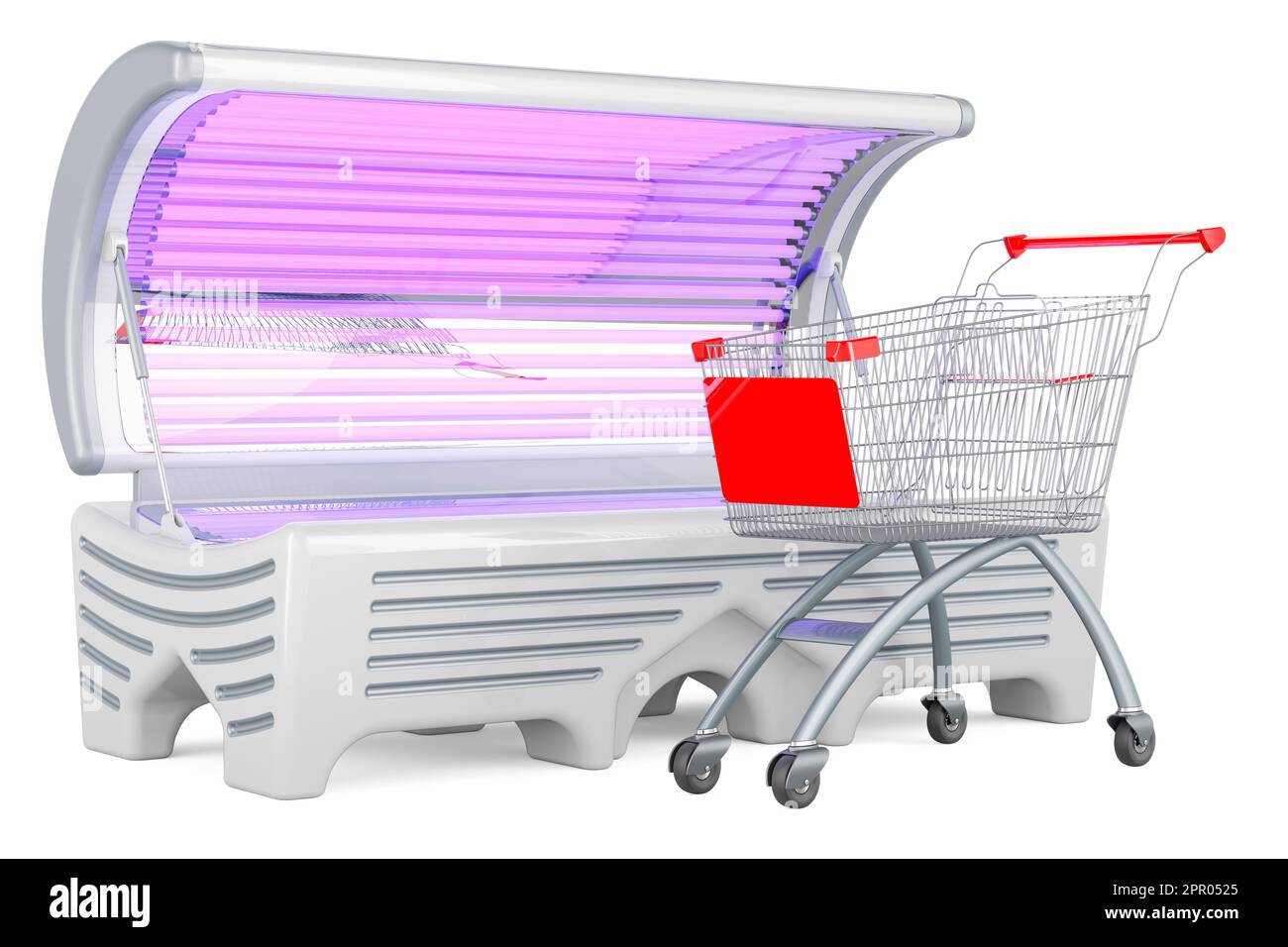 Tanning Bed with shopping cart, 3D rendering isolated on white background Stock Photo