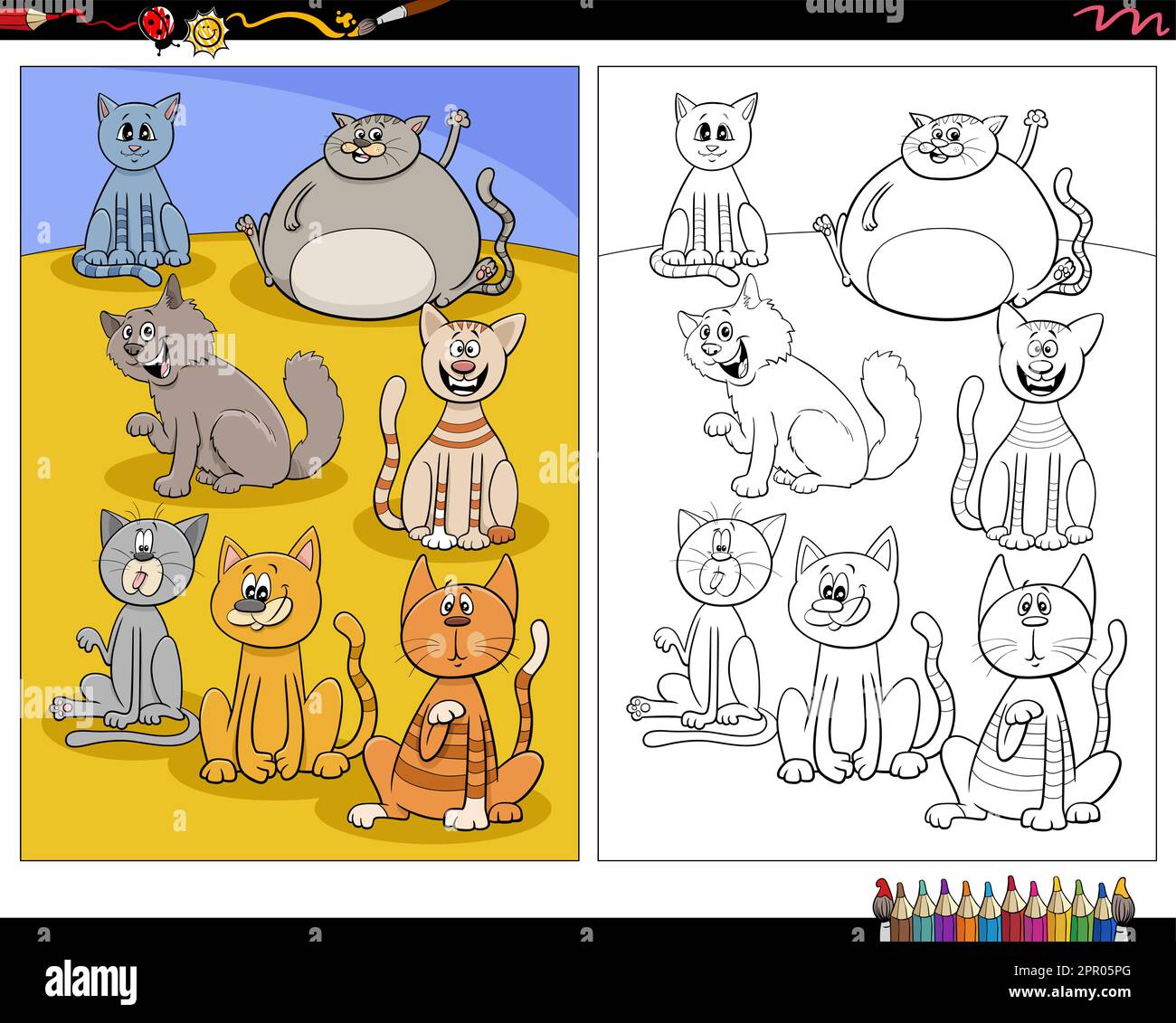 cartoon cats animal characters coloring page Stock Vector Image & Art ...