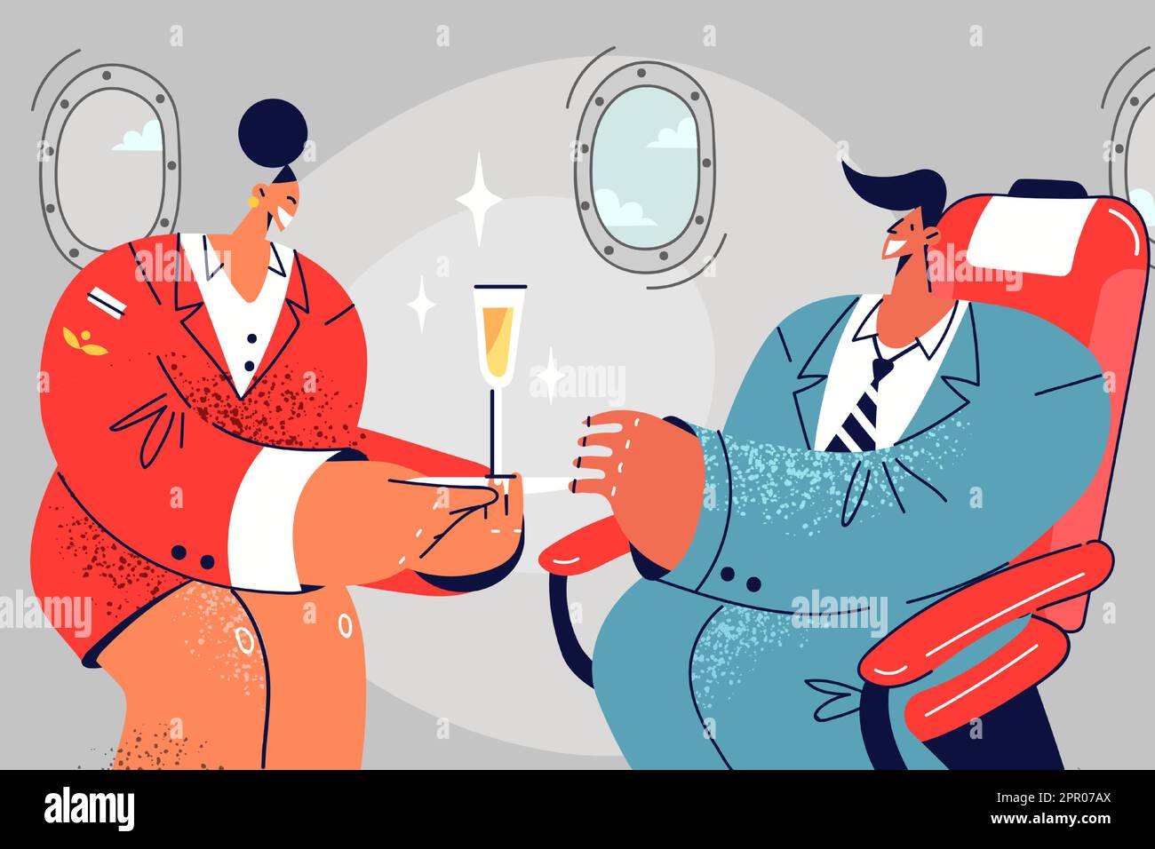 Stewardess serve businessman in first class Stock Vector