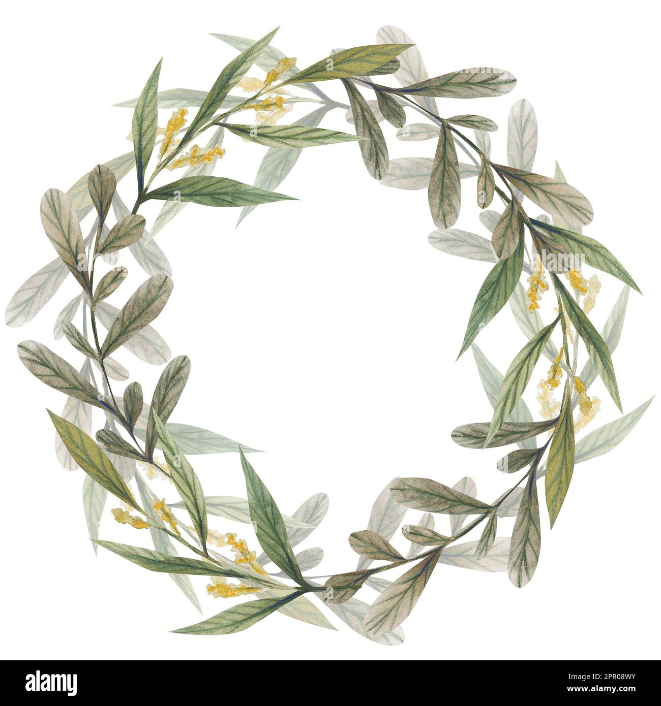 Watercolor floral illustration leaf wreath. Frame for wedding