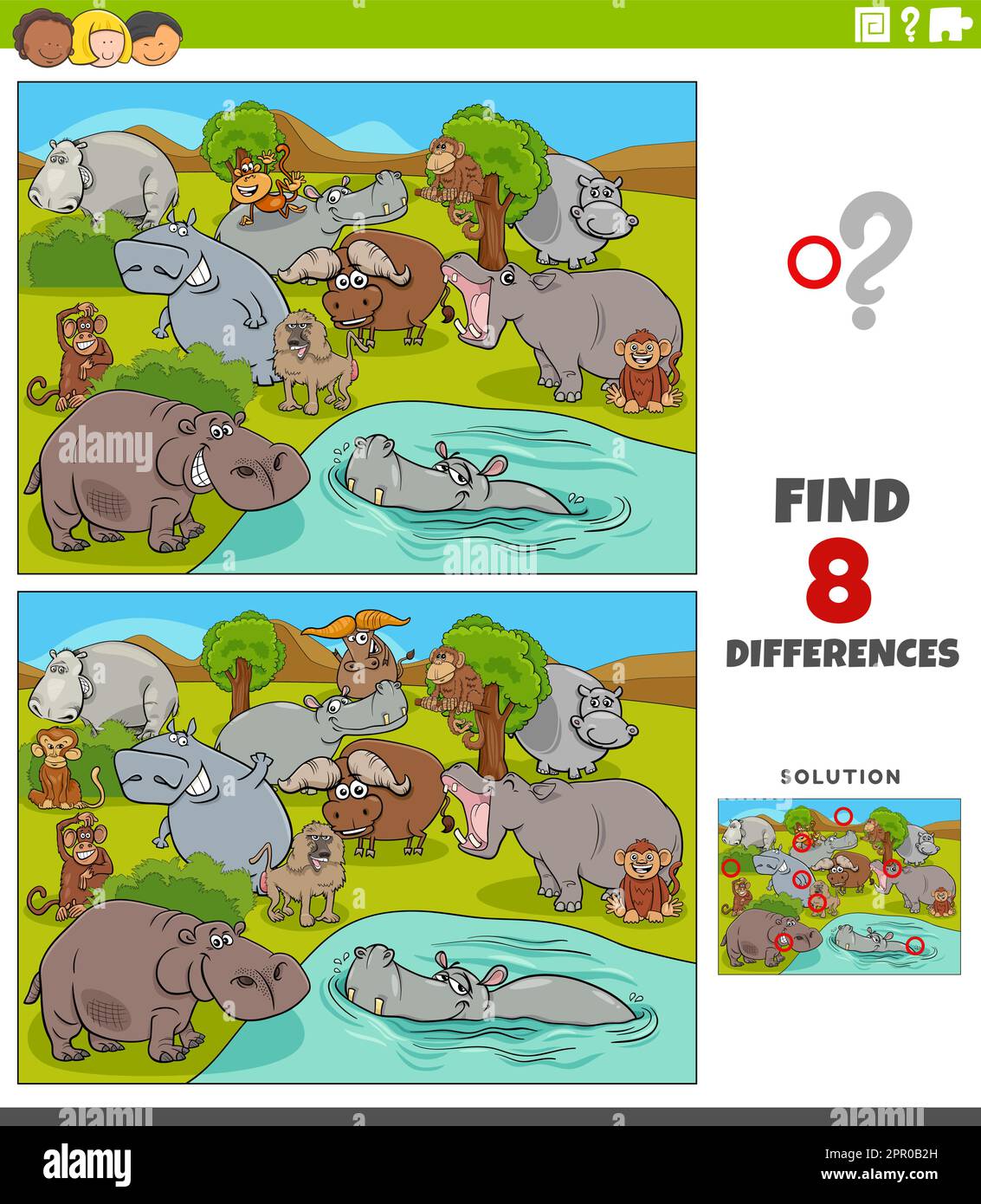 differences game with cartoon wild animal characters group Stock Vector ...