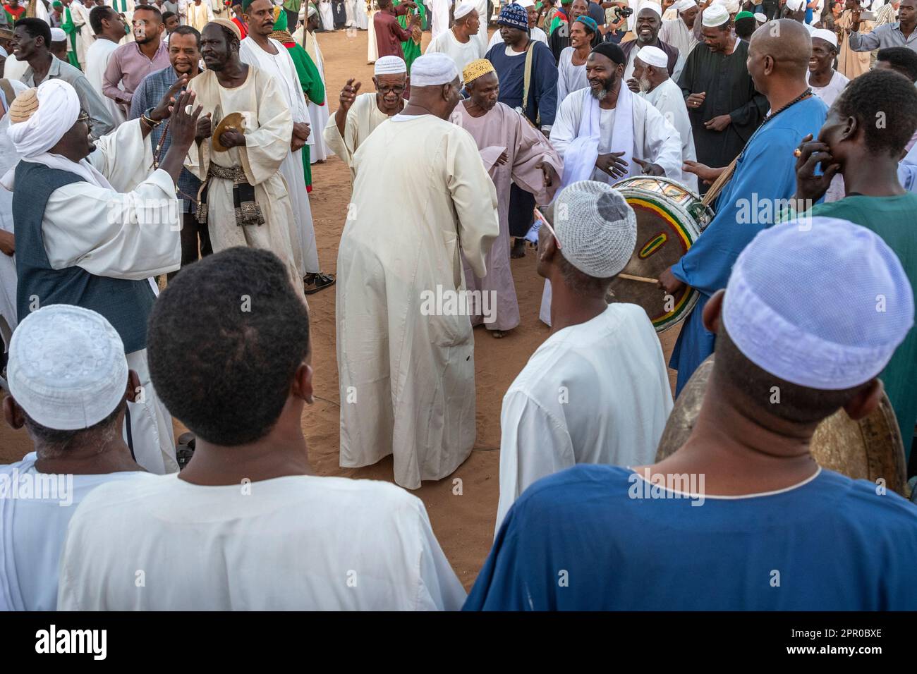 Participants at a Dervish Ceremony, Hamed al-Nil Tomb, Omdurman, Khartoum, Sudan Stock Photo
