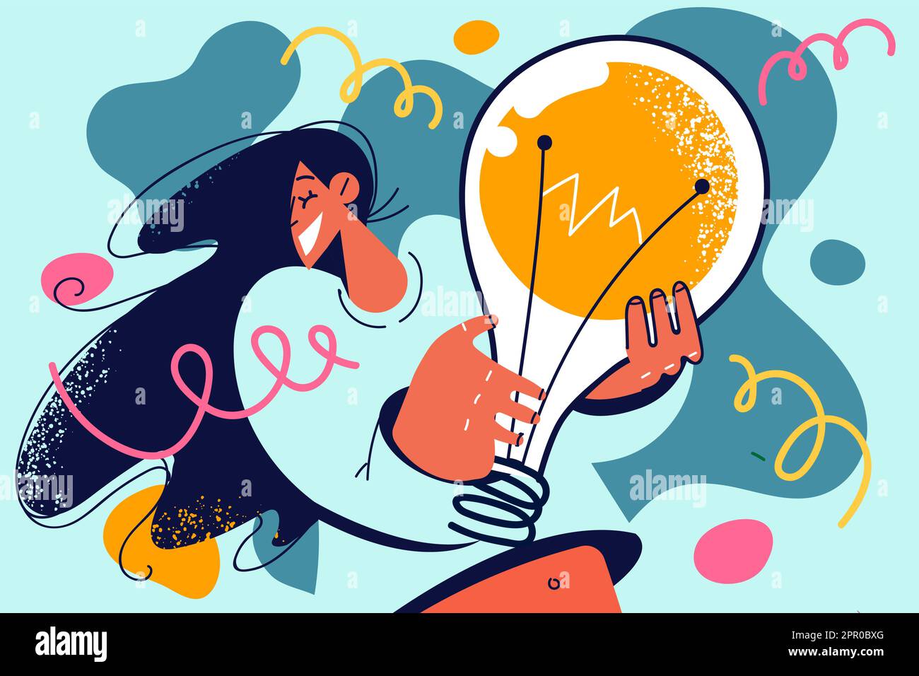 Smiling woman holding lightbulb Stock Vector